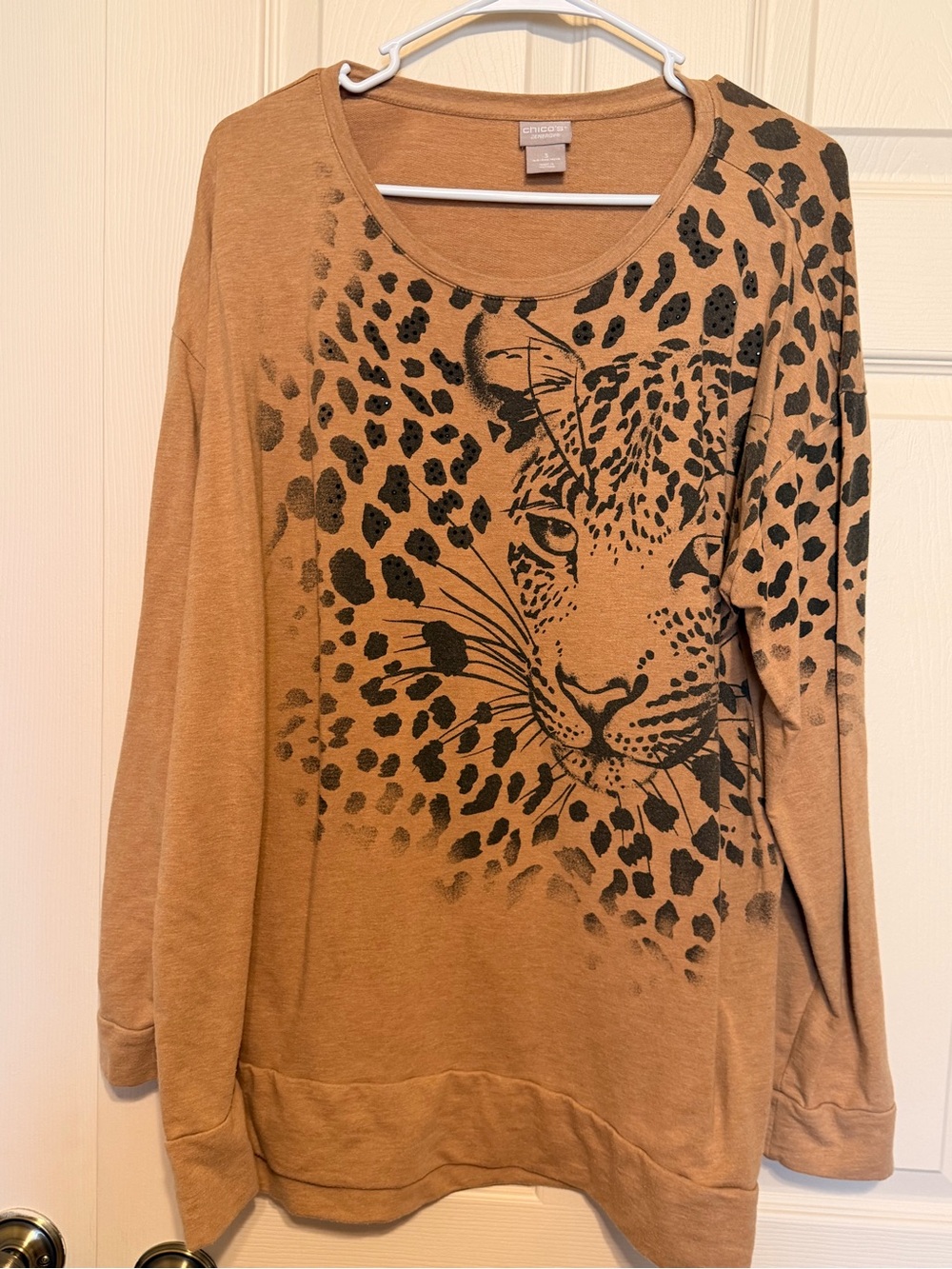 Chico’s Leopard Graphic Pullover Sweatshirt - Brown X-Large (Chico’s size 3)